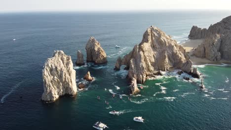 Aerial-View-of-The-Arch-in-Cabo-San-Lucas,-Baja-California-Sur,-Mexico---Orbit