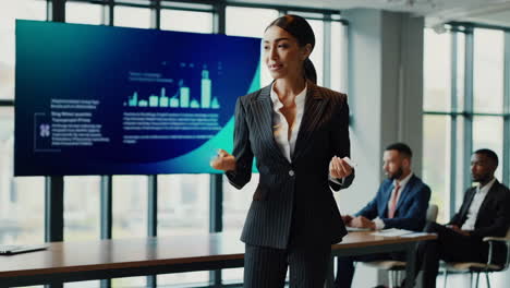 businesswoman giving a presentation in a modern office