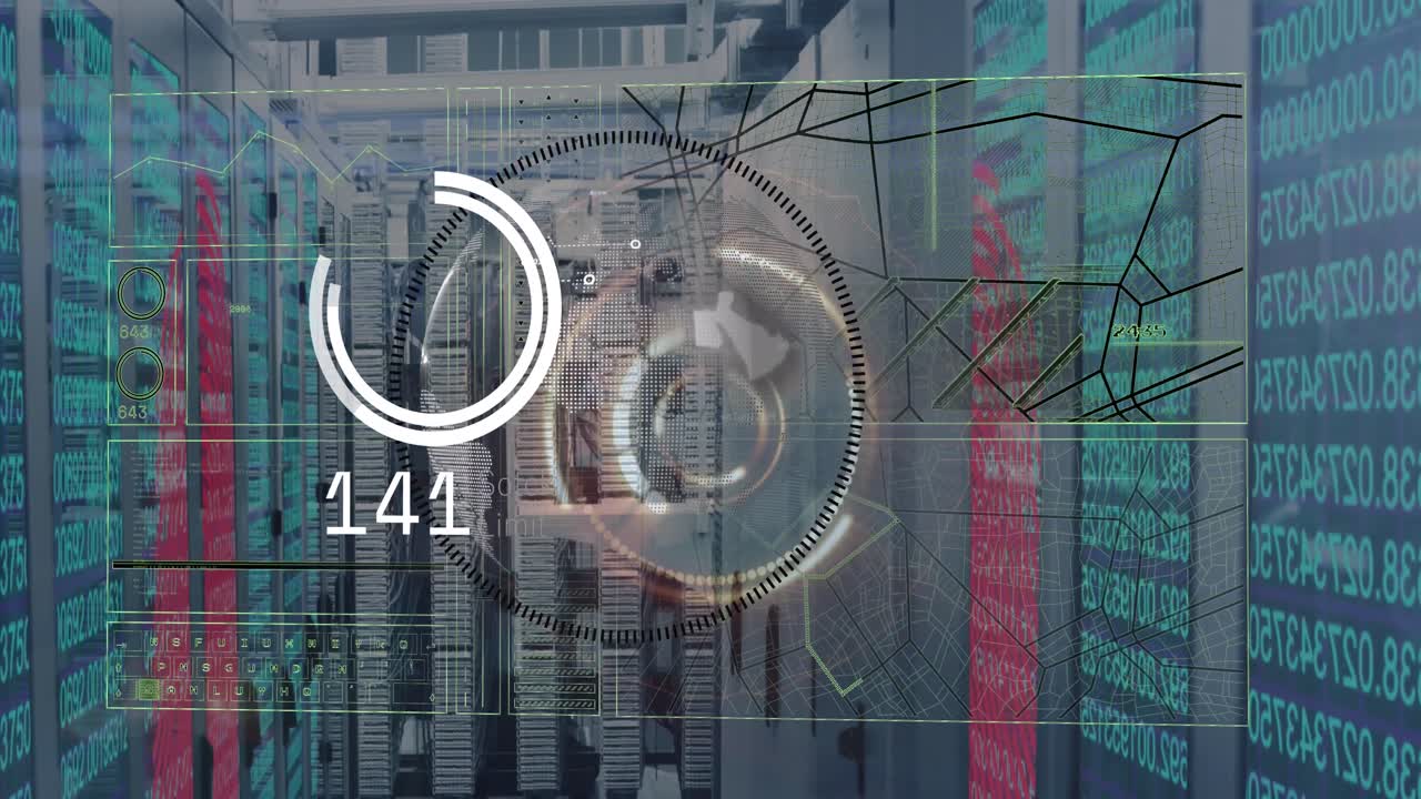 animación del procesamiento de datos a través de servidores informáticos