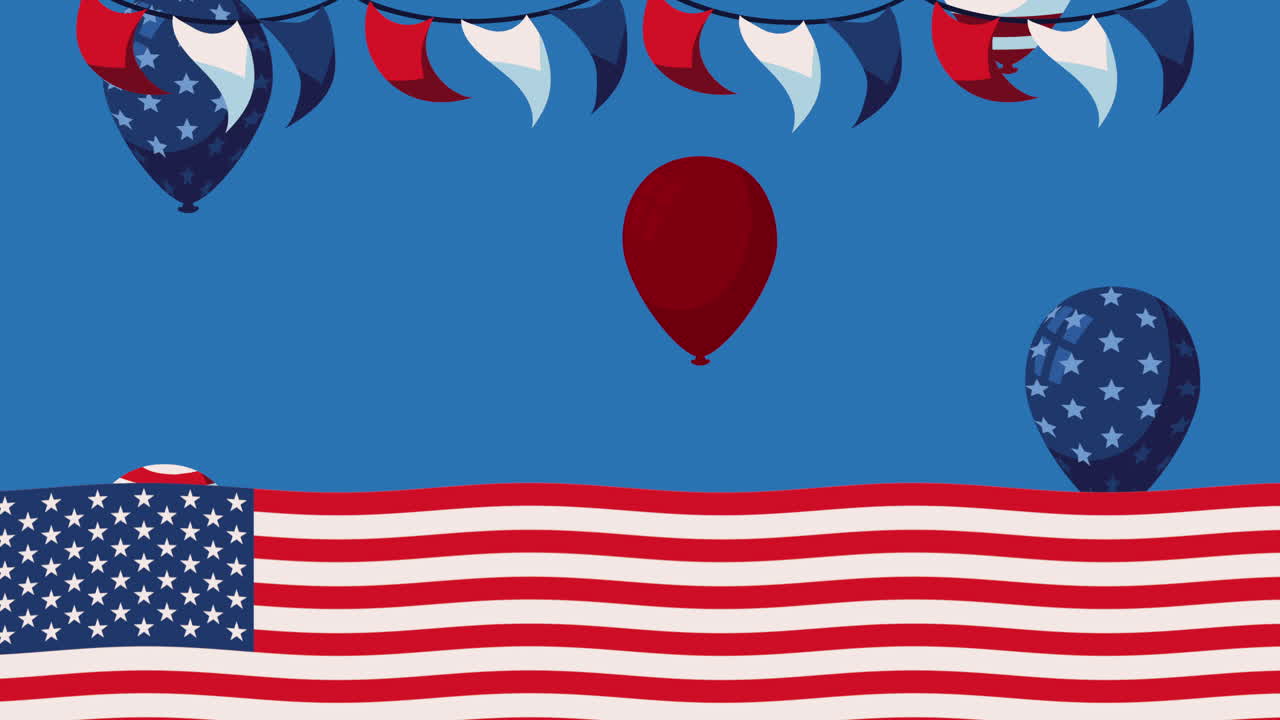 usa flag with balloons helium animation