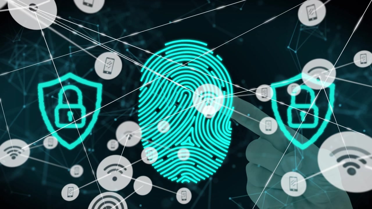 Animation of network of connections with icons over hand
