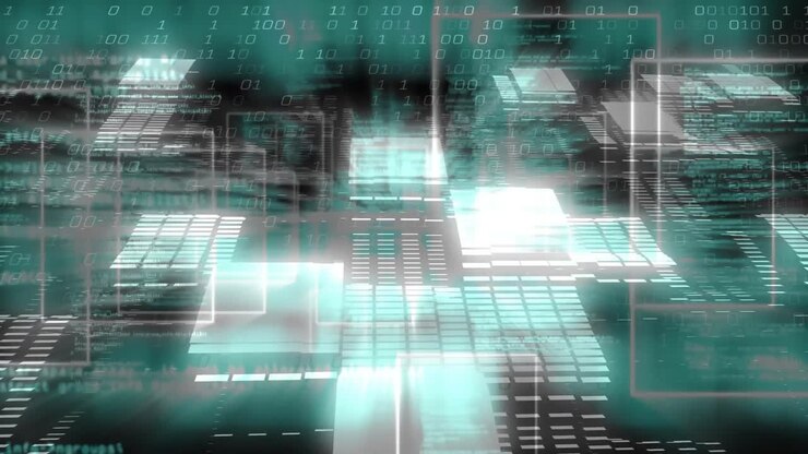 3D grid forming panels over void, initiating sliding code shifting planes narrowing data corridor