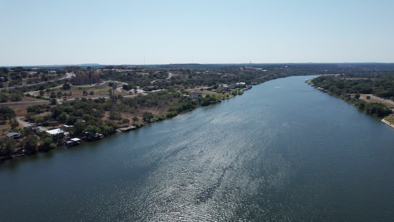 Lake LBJ and the Colorado River in Marble Falls, Texas in the Hill Country - Aerial View