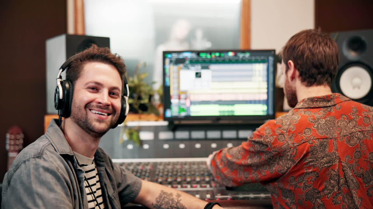 People working in a music recording studio