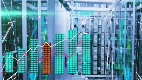 animación del procesamiento de datos a través de servidores informáticos