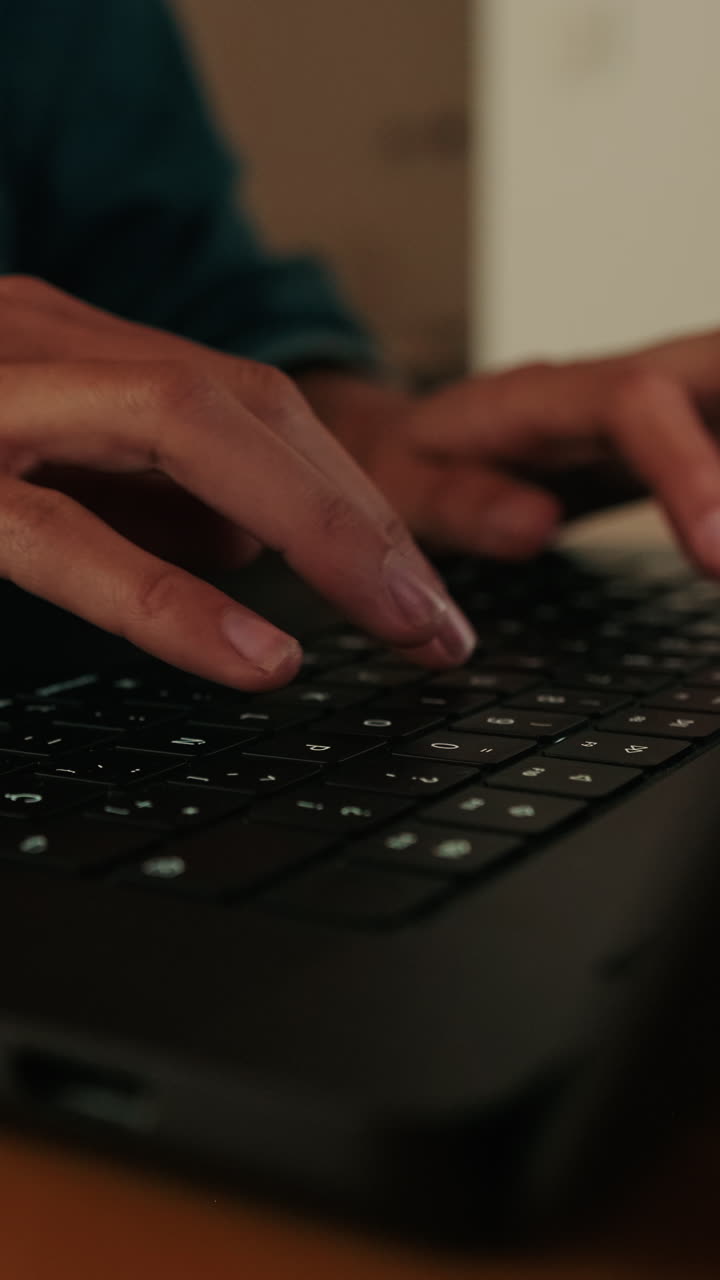 Primo piano delle mani di una persona che digita sulla tastiera di un laptop