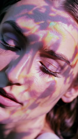 woman with colorful shadow on face