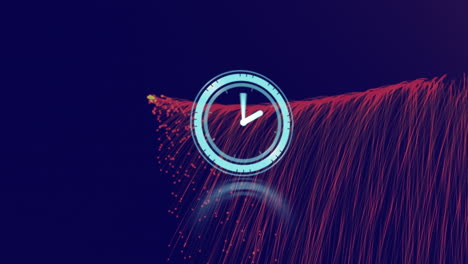 animación del reloj y los senderos rojos sobre un fondo azul oscuro