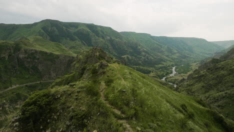 Flying-Across-Ruins-Of-Tmogvi-Fortress-An-Archaeological-Site-In-Georgia