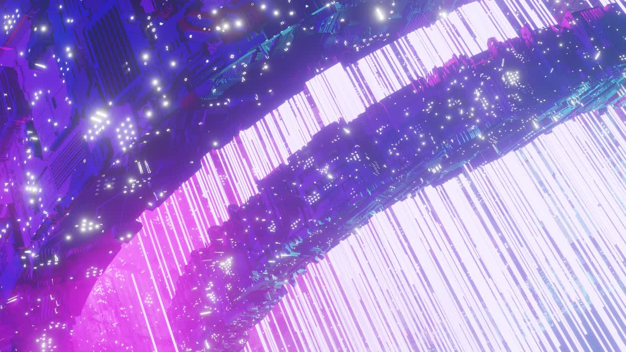 Futuristic rings around neon light at outer space