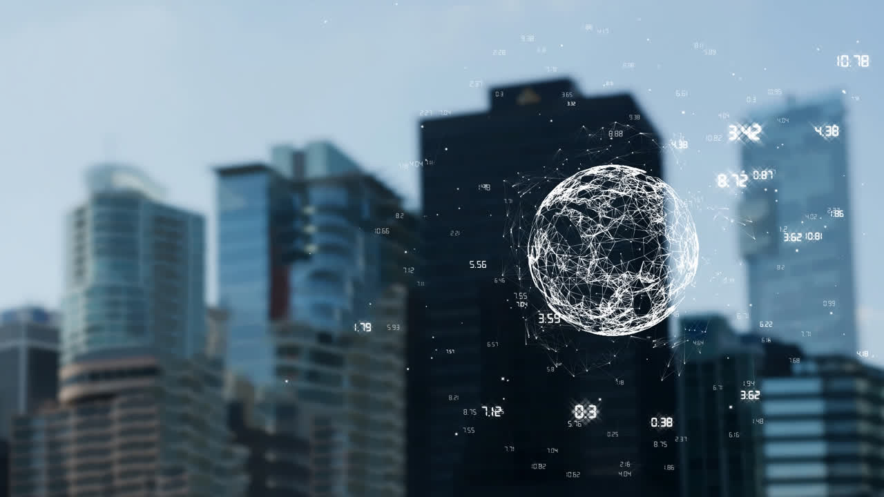 Animazione di un globo rotante circondato da dati