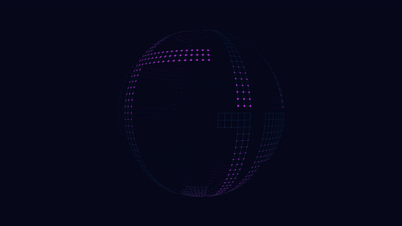 Futuristic sphere from neon dots on black gradient