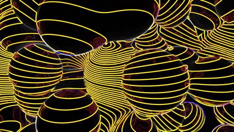 abstract animation of morphing 3d shapes with glowing yellow lines on black background, hypnotic motion