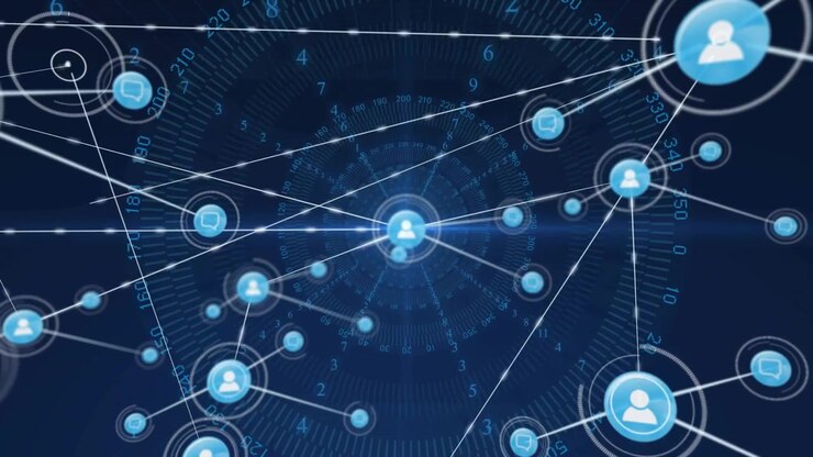 Glowing point transforming into core hub extending lines spawning nodes showing IT network growth