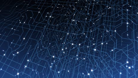 4k seamless loop of print circuit technology cyber and futuristic concept. circuit board with moving electrons. cpu processing data. futuristic hud technology screen data animation.