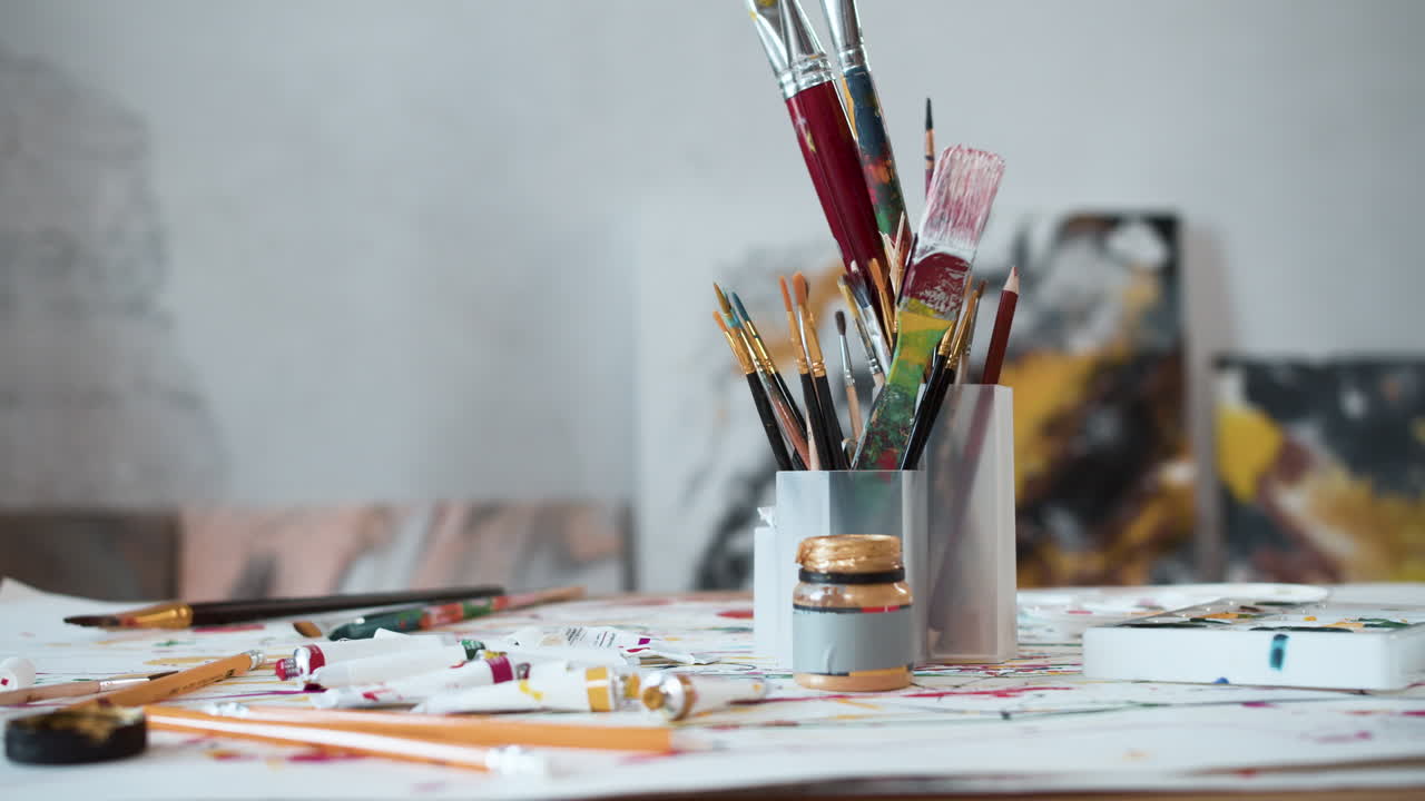 Art tools on artist's desk