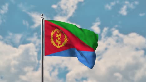bandera de eritrea ondeando en el cielo azul video realista 4k
