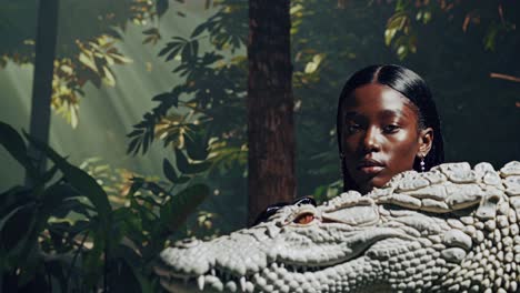 fashion model in a jungle setting