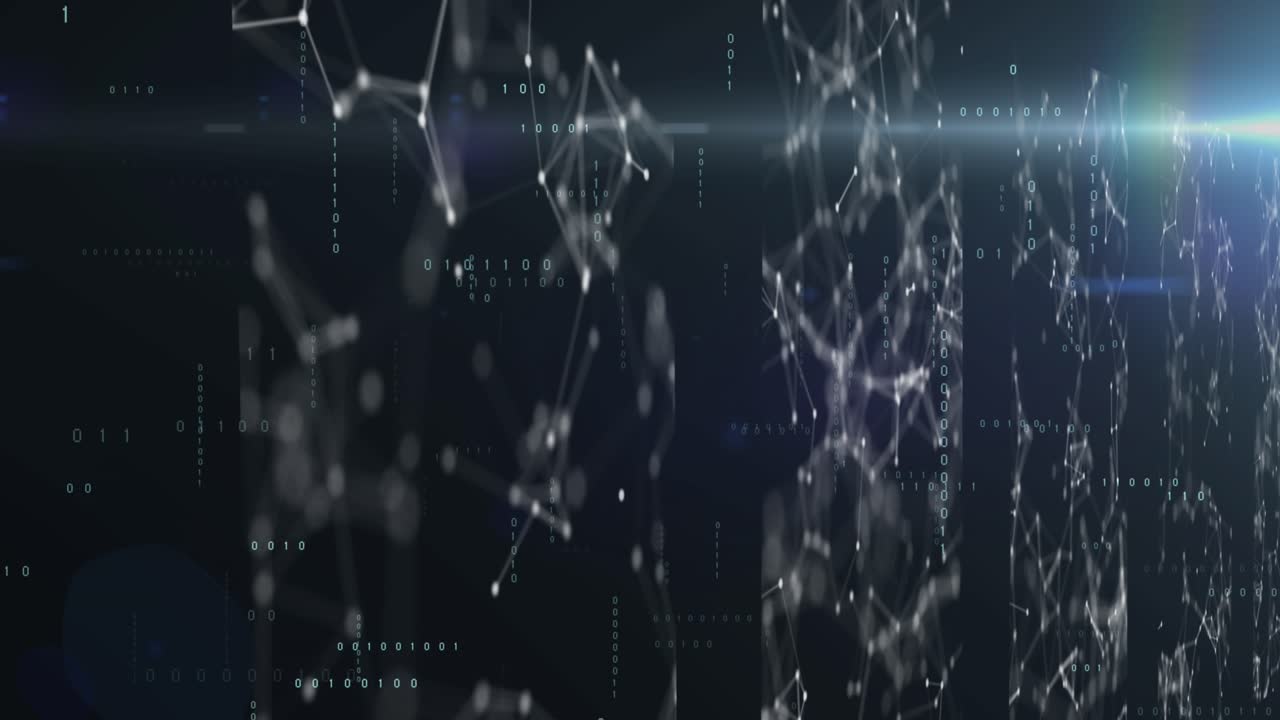 Animation af sekskant, lys og forbindelser over sort baggrund