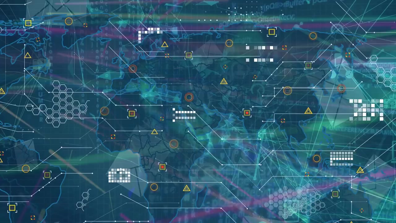 Digital World Map with Global Network Connectivity and Data Flow