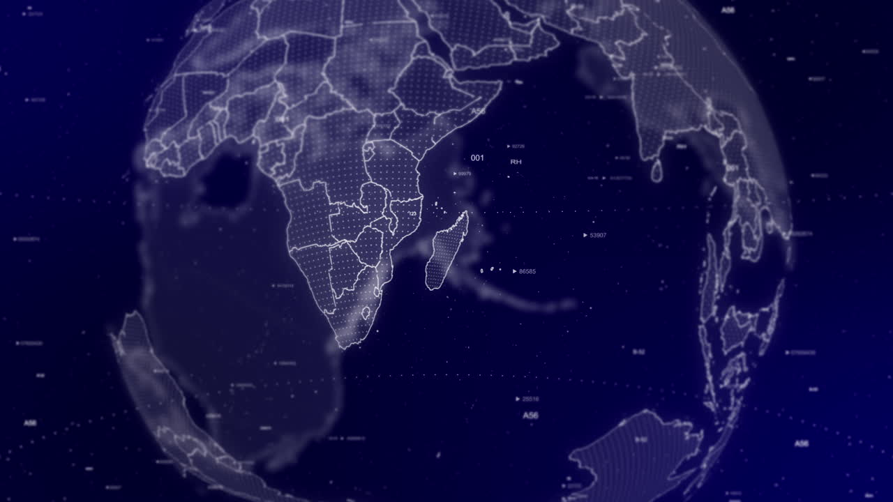 un fondo de video cinematográfico muestra un globo digital girando, haciendo zoom en el país de madagascar