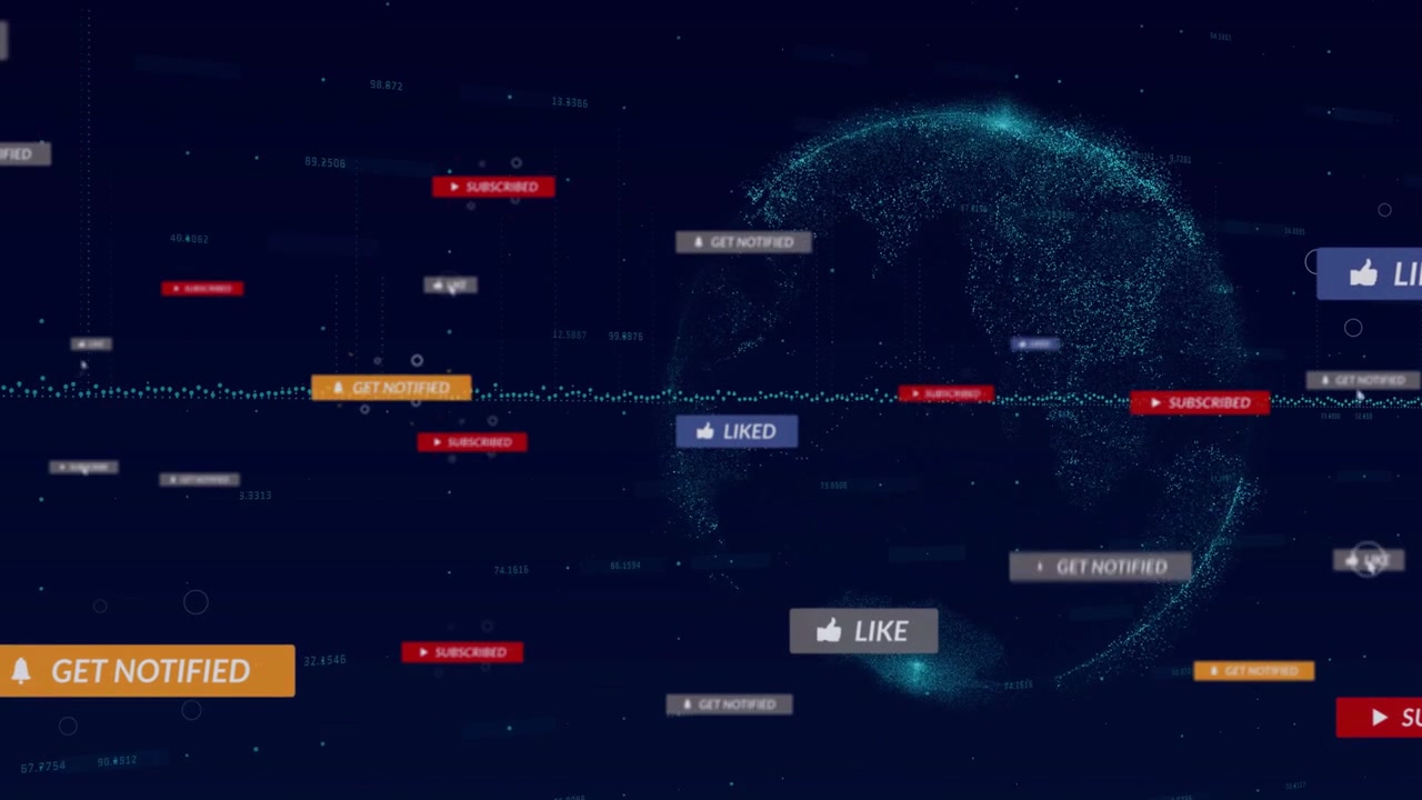 Globe and badges moving along waveform, cursor clicking badges causing ripples for marketing