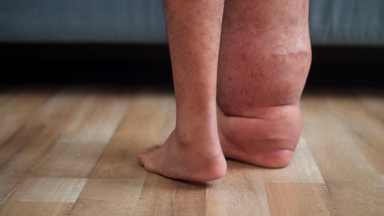 Cropped view of Person's Legs Showing Noticeable Comparison Between Healthy Leg And One Swollen By Lymphedema