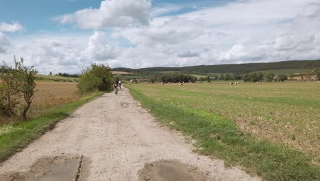 following a group of cyclists riding along the borderlands of germany and the czech republic