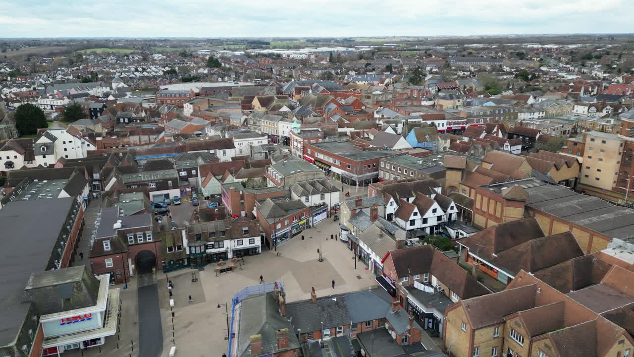 market place braintree essex uk drone, aéreo, vista desde el aire, vista panorámica, material de archivo