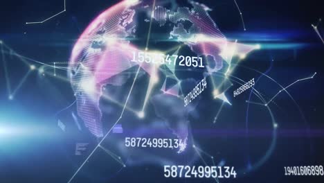 animación de números cambiando el procesamiento de datos contra el globo brillante