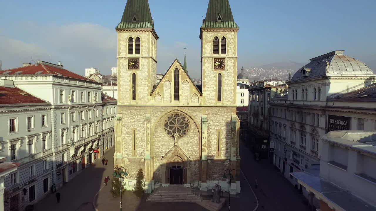 Aerial view of The Sacred Heart Cathedral in Sarajevo, Bosnia and Herzegovina