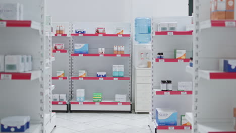 farmacia vacía equipada con suministros y productos médicos