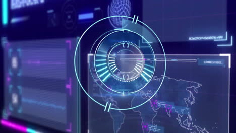 animación de procesamiento de datos futurista sobre mapas y gráficos mundiales digitales