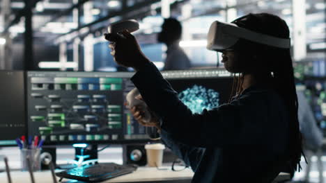 Data center engineer using virtual reality technology and node tree software