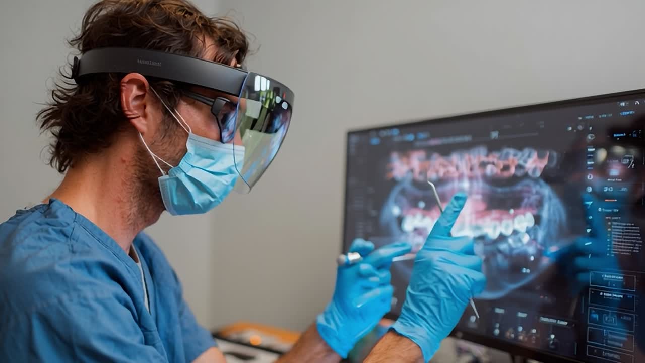 Dentista utilizando tecnologia para análise e planejamento de tratamento