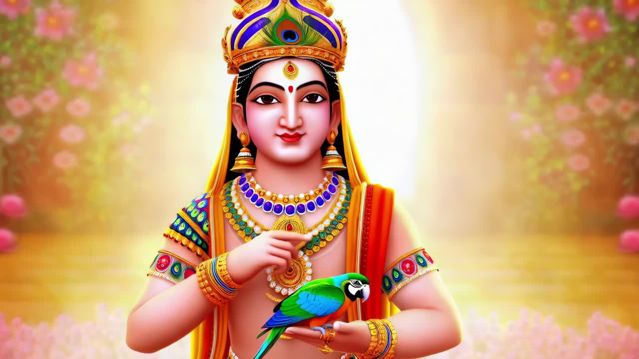 el señor krishna con un loro