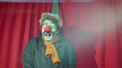 clown walking on stage and performing comedy