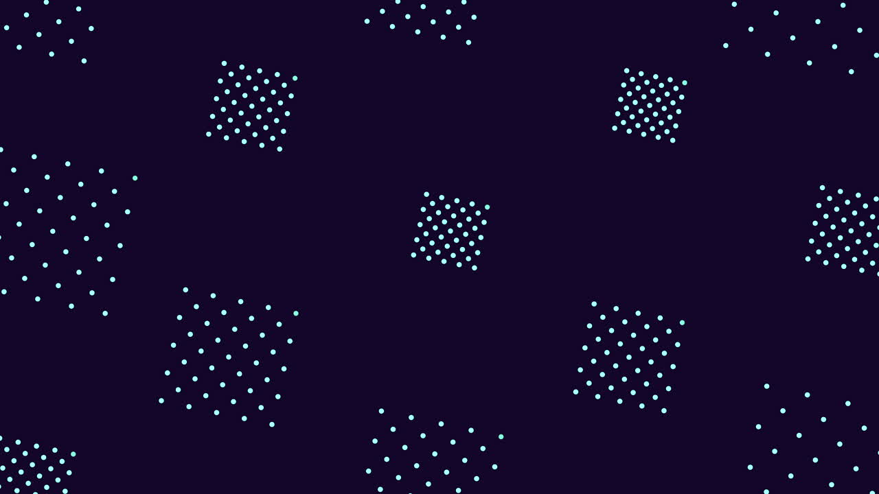 Neon rainbow squares pattern in rows from led dots on black gradient