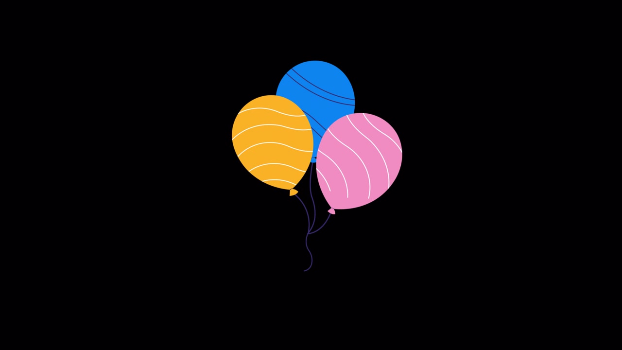 Palloncini animati colorati che fluttuano su sfondo nero