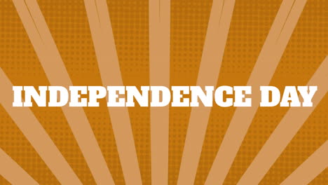 animación del texto del día de la independencia sobre un fondo de rayas móviles de color marrón y amarillo