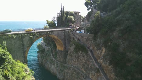 Beautiful-Bridge-over-Fiordo-di-Furore-Beach-in-Amalfi-Coast,-Italy