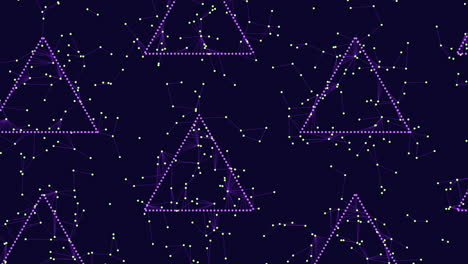 constelación geométrica triángulos púrpuras sobre un fondo azul oscuro