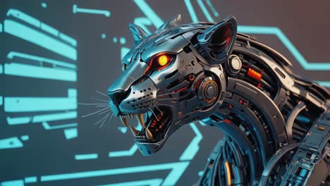 cybernetic panther head with glowing eyes