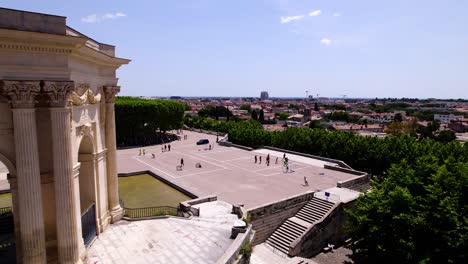 Slow-establishing-shot-of-sports-courts-in-downtown-Montpellier