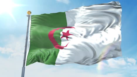 4k 3d illustration of the waving flag on a pole of country algeria