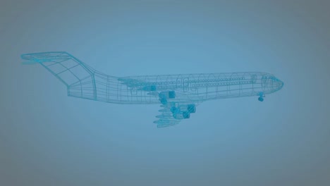 Rotierende-Technische-Zeichnung-Eines-Flugzeugs-Auf-Blauem-Hintergrund