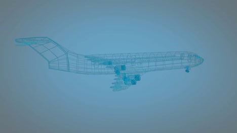 revolving technical drawing of plane on a blue background