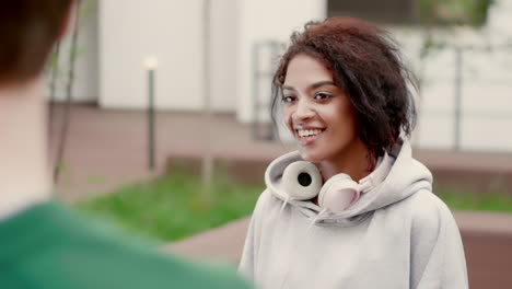 african american girl in university campus.