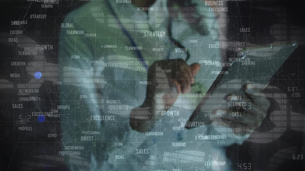 태블릿 서버  ⁇ 을 사용하는 아프리카계 미국인 여성에 대한 데이터 처리 애니메이션