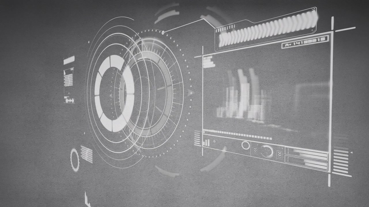 Animation of interface with data processing against grey background